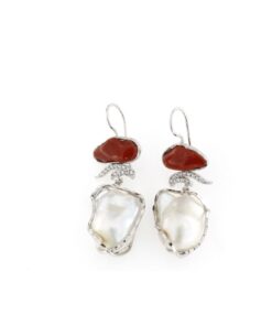 Orecchini in argento 925% perle barocche e corallo-0