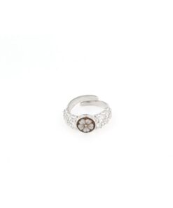 Anello regolabile fascia ricamata con cammeo sardonica in argento 925% fiore-0