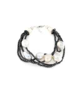 Bracciale regolabile con ematite e perle barocche in argento 925%-0