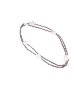 Collana lunga con pietre di ametista e perle barocche argento 925%-0