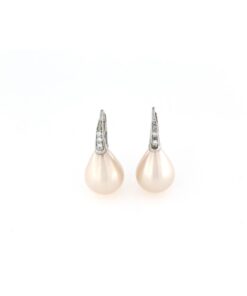 Orecchini monachina in argento 925% con perla rosa e zirconi-0
