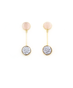 Orecchini pendenti in argento 925 con cammeo sardonica e quarzo rosa-0