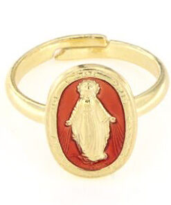 Anello regolabile in argento 925 madonna miracolosa smaltata rosso-0