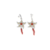 Orecchini in argento 925 con stella marina zirconi e corallo rosso -0